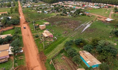 Una vista áerea del Asentamiento Roque Sarubbi donde se puede apreciar que tiene zona baja.