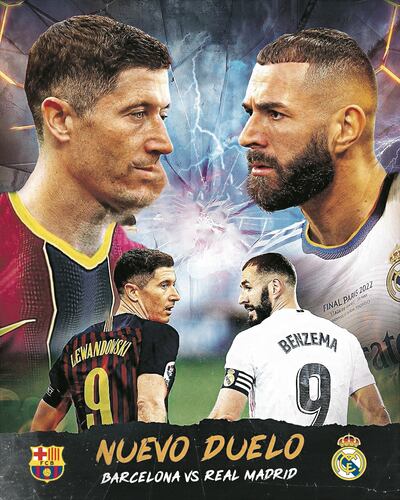Robert Lewandowski (33 años) y Karim Benzema (34), estarán hoy cara a cara en el clásico español (Foto gentileza @365ScoresApp)