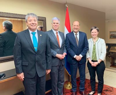 Reunión de Marc Ostfield, embajador de Estados Unidos en Paraguay, con presidentes de ambas cámaras del congreso, Óscar "Chachito" Salomón y Carlos María López.