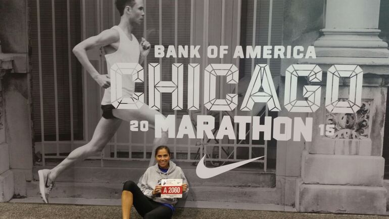 En la maratón de Chicago, 2015.