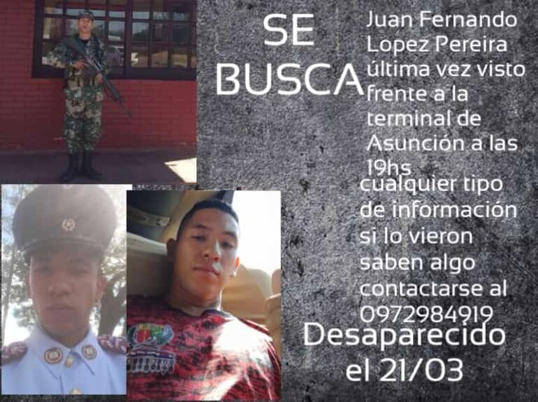 Fotos publicadas por la familia para tratar de encontrar al joven militar.
