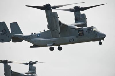 En esta foto de archivo tomada el 26 de mayo de 2015, un avión MV-22B Osprey es operado durante el ejercicio militar.