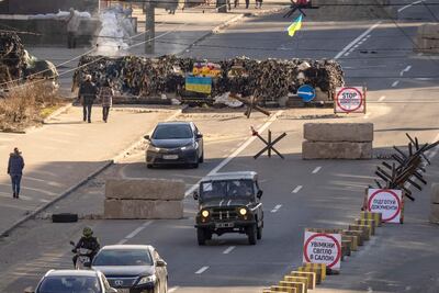 Un puesto de control en Kiev, capital de Ucrania. Se cumplen 20 días del inicio de la invasión rusa.