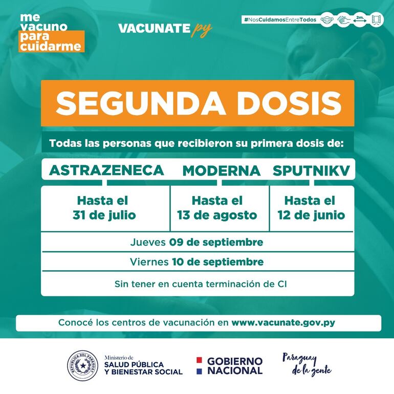 Calendario de vacunación de segundas dosis.