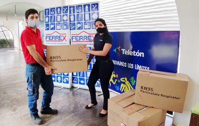 Fundación Teletón recibió de Ferrex una donación de 1.400 tapabocas KN95 de uso civil.