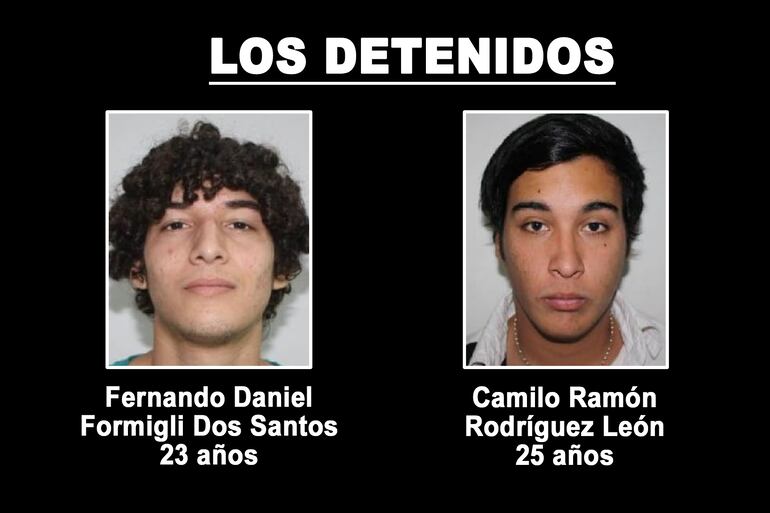 Los dos detenidos que estaban intentando recuperar el automóvil que quedó atorado en un camino vecinal de Guarambaré.