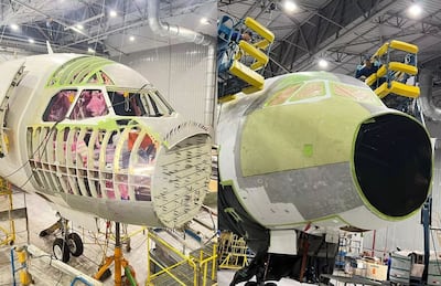 Proceso de reparación del avión del "vuelo de terror" que terminó destrozado el año pasado.