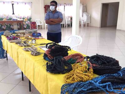 En la feria fueron expuestas hamacas hechas de hilo reciclado y caraguatá. También bolsos, alhajeros y cuencos.