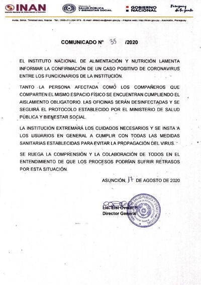 Comunicado del INAN