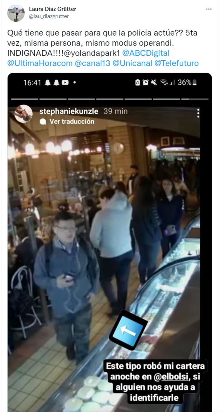 Captura de pantalla de denuncia de constantes robos en El Bolsi por parte de desconocidos