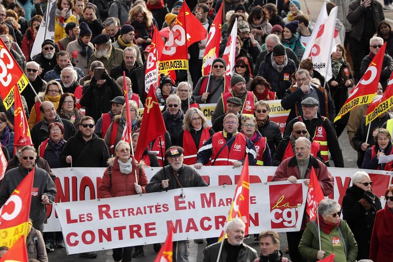 Manifestaciones contra la reforma de pensiones en Montpellier, Francia. El proyecto fue impulsado por el actual presidente Emmanuel Macron.