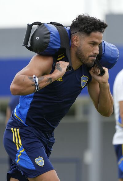 Bruno Valdez, zaguero paraguayo de Boca, durante la última práctica del equipo Xeneize.
