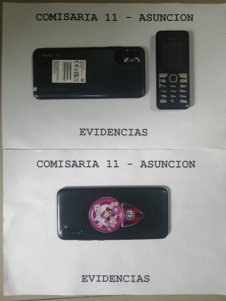 Los tres teléfonos celulares que fueron encontrados en poder del sospechoso.