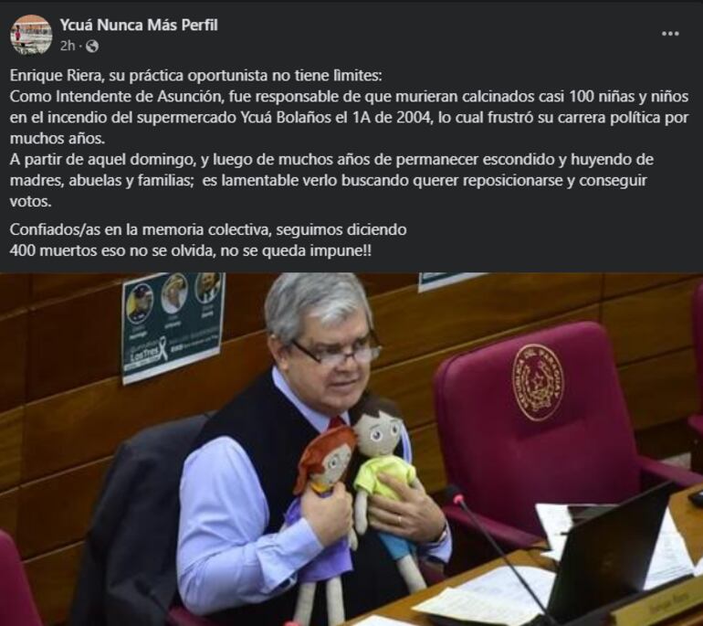 Crítica a Enrique Riera en redes sociales.