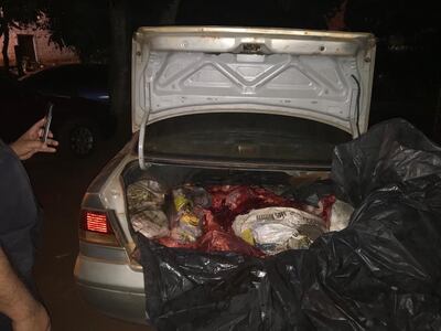 Carne incautada, producto de presunto abigeato en la zona de Yby Pytã, Canindeyú.
