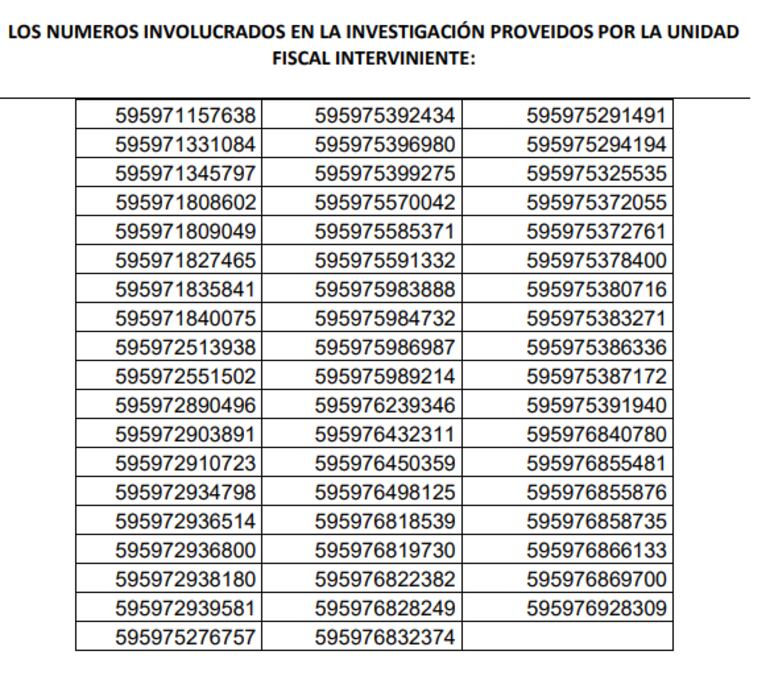Números involucrados en la investigación
