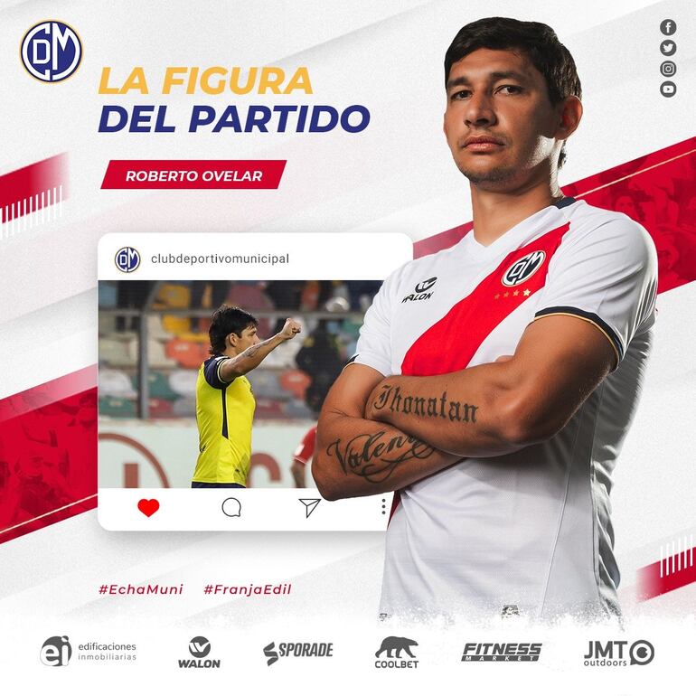 Roberto Ovelar marcó el gol de la victoria para Municipal ante Universitario y fue elegido la figura del partido.