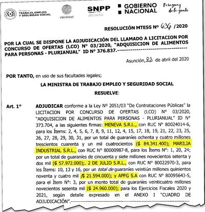 La adjudicación se firmó el 22 de abril, más de un mes después de iniciarse la cuarentena.