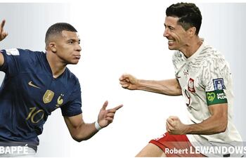 Kylian Mbappé y Robert Lewandowski, las principaels figuras de Francia y Polonia, que pugnan hoy por un lugar en cuartos.