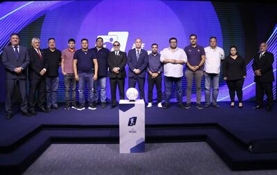 Lanzamiento del Torneo Apertura de la Liga Premium 2023, con las autoridades del futsal FIFA y de los clubes participantes.