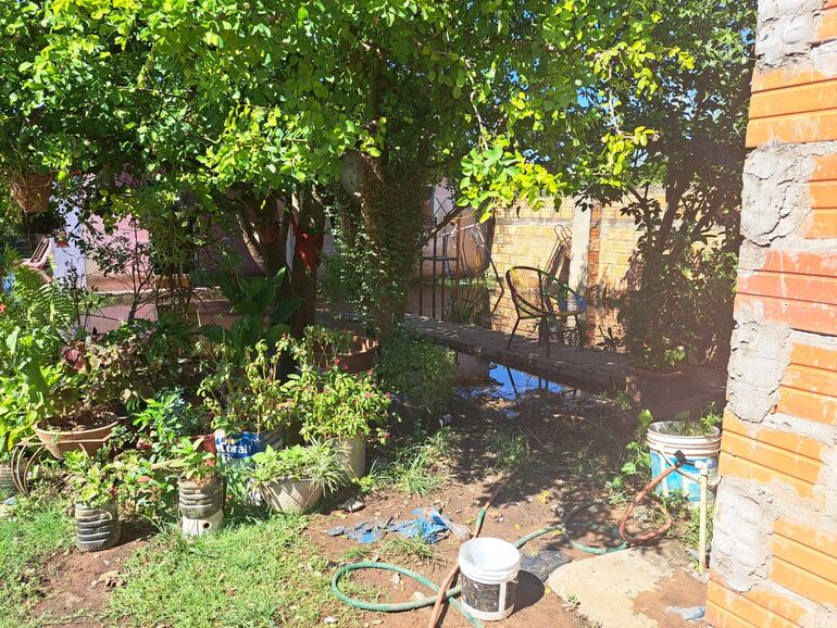 Uno de los patios en el Bañado Sur empezando a ser afectado por el avance del río Paraguay.