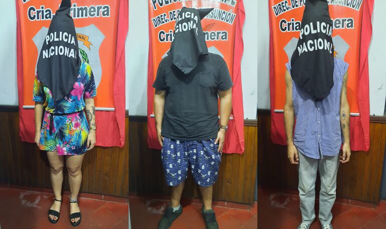 Hugo Alejandro Cañete Fernández (24), Jorge Augusto Torres Gadea (26) y Stephanie Nicole Turcott Osorio (25), detenidos.