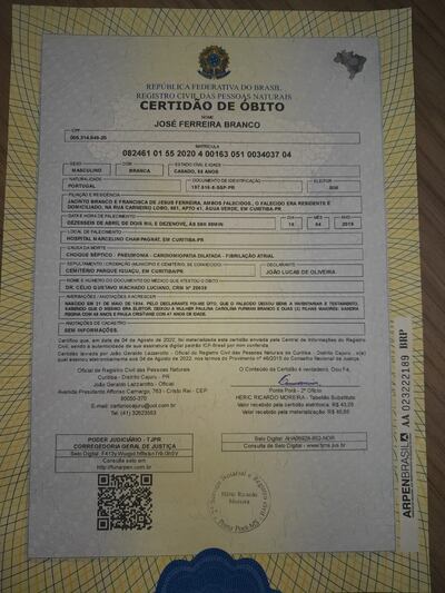 Certificado de Defunción presentado ante el Juzgado.