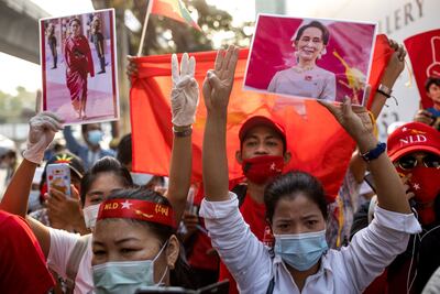 Manifestaciones contra el golpe militar en Birmania.