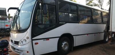 Los buses son de color blanco, no tienen un número, sino la inscripción "transporte público municipal".