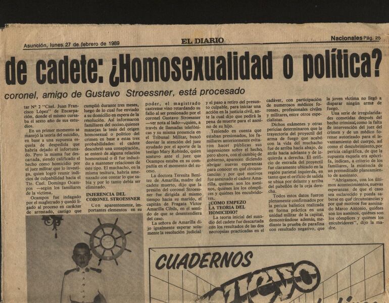 Recortes de la época sobre la muerte del cadete Amarilla.