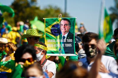 Partidarios del presidente brasileño Jair Bolsonaro durante una manifestación en Brasilia.