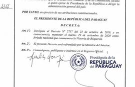 Decreto mediante el cual se cancela el traslado del feriado del 29 de setiembre.