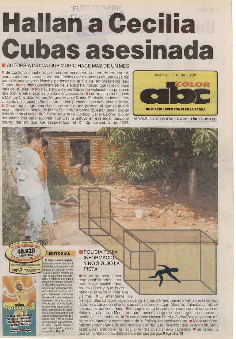 Portada de ABC Color, jueves 17 de febrero de 2005.