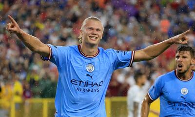 Erling Haaland celebra su gol, el del triunfo para el Manchester City ante Bayern Munich.