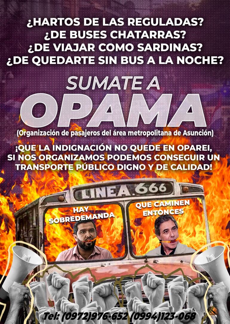 Ciudadanos autoconvocados crearon la "Organización de Pasajeros del Área Metropolitana de Asunción (Opama)" para exigir un mejor servicio.