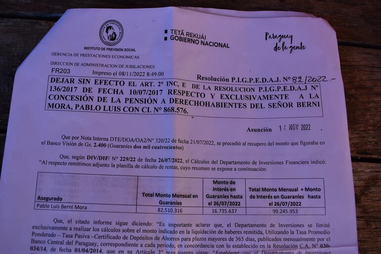 Pablo Berni, no vidente, exige la reconsideración de la resolución del IPS, por la cual le cortan la pensión y el seguro médico y le exigen pagar al IPS casi G. 100 millones.