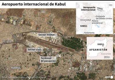 Mapa en el que se ubica el aeropuerto internacional de Kabul.