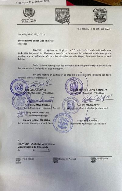 Las autoridades municipales de José Falcón, Benjamín Aceval y Villa Hayes se suman al pedido de más buses.