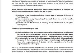 Carta para exigir el cese de deforestación en territorio chaqueño.