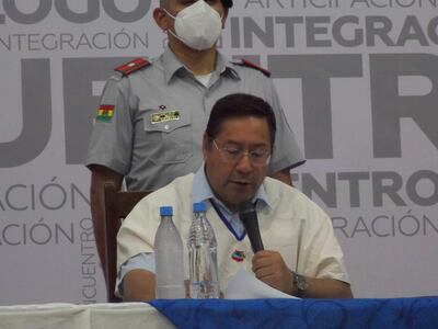 El presidente de Bolivia, Luis Arce, inaugura la mesa técnica que definirá la fecha del censo de población y vivienda, en Trinidad, Beni (Bolivia). EFE/ Stringer