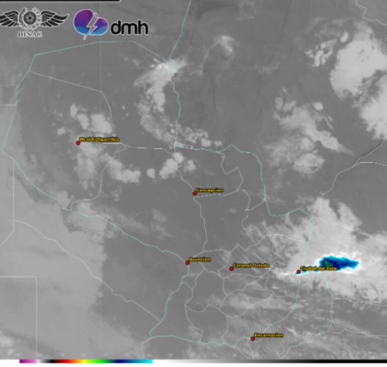 Alerta de tormentas en Alto Paraná. (imagen satelital de la DMH).