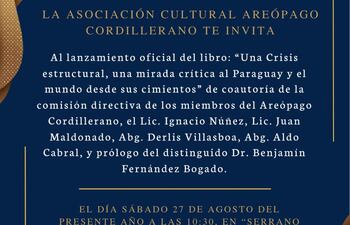 La invitación del lanzamiento y l aportada del libro.