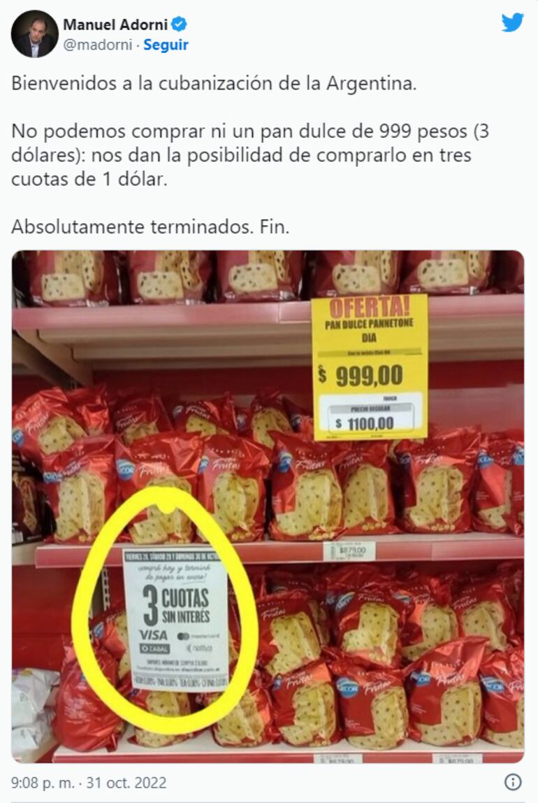 Ofrecen pan dulce en cuotas en Argentina.