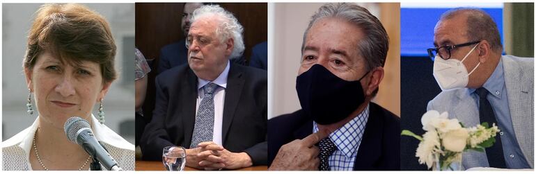 Desde la izquierda, a los ministros de Salud Pilar Mazzetti, de Perú; Ginés González García, de Argentina; Juan Carlos Zevallos, de Ecuador, y Plutarco Arias, de República Dominicana. La función de ministro de Sanidad en Latinoamérica es una de las más inestables de todos los gobiernos desde la aparición del covid.