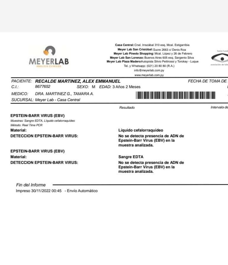 El último examen médico realizado al pequeño Alex, arrojó buenos resultados.