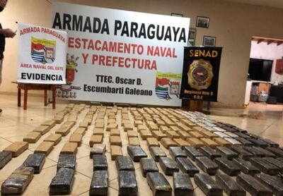 La carga de la marihuana incautada  por la Prefectura Naval y la Senad.