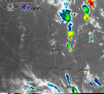 En la imagen satelital se observa la formación de un sistema de tormentas sobre el departamento de Amambay.