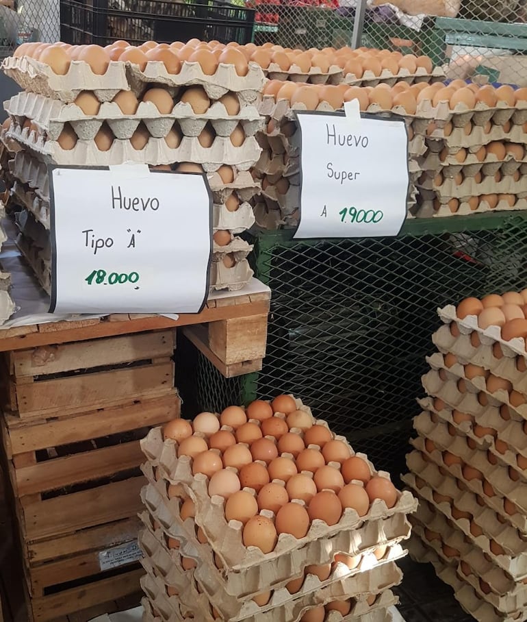 Planchas de huevo a la venta en el Mercado de Abasto de Asunción.