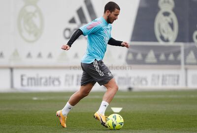 Hazard, durante la movilización del Real Madrid de este día.