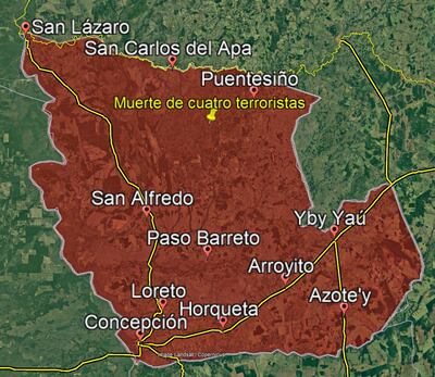La muerte de los cuatro terroristas ocurrió a 25 kilómetros de Puentesiño, en el departamento de Concepción.